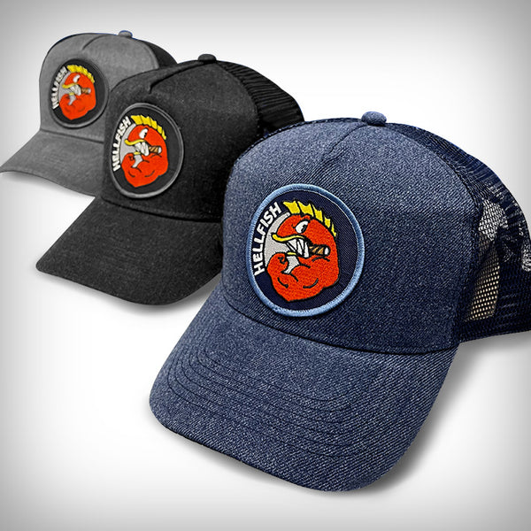 RAGING ABE'S 'FLYING HELLFISH' PREMIUM TRUCKER CAP!